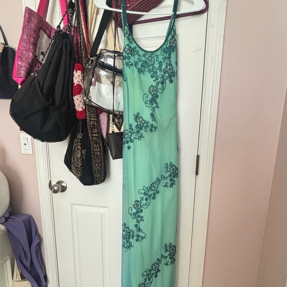 Papell Boutique Teal and Navy Maxi Dress